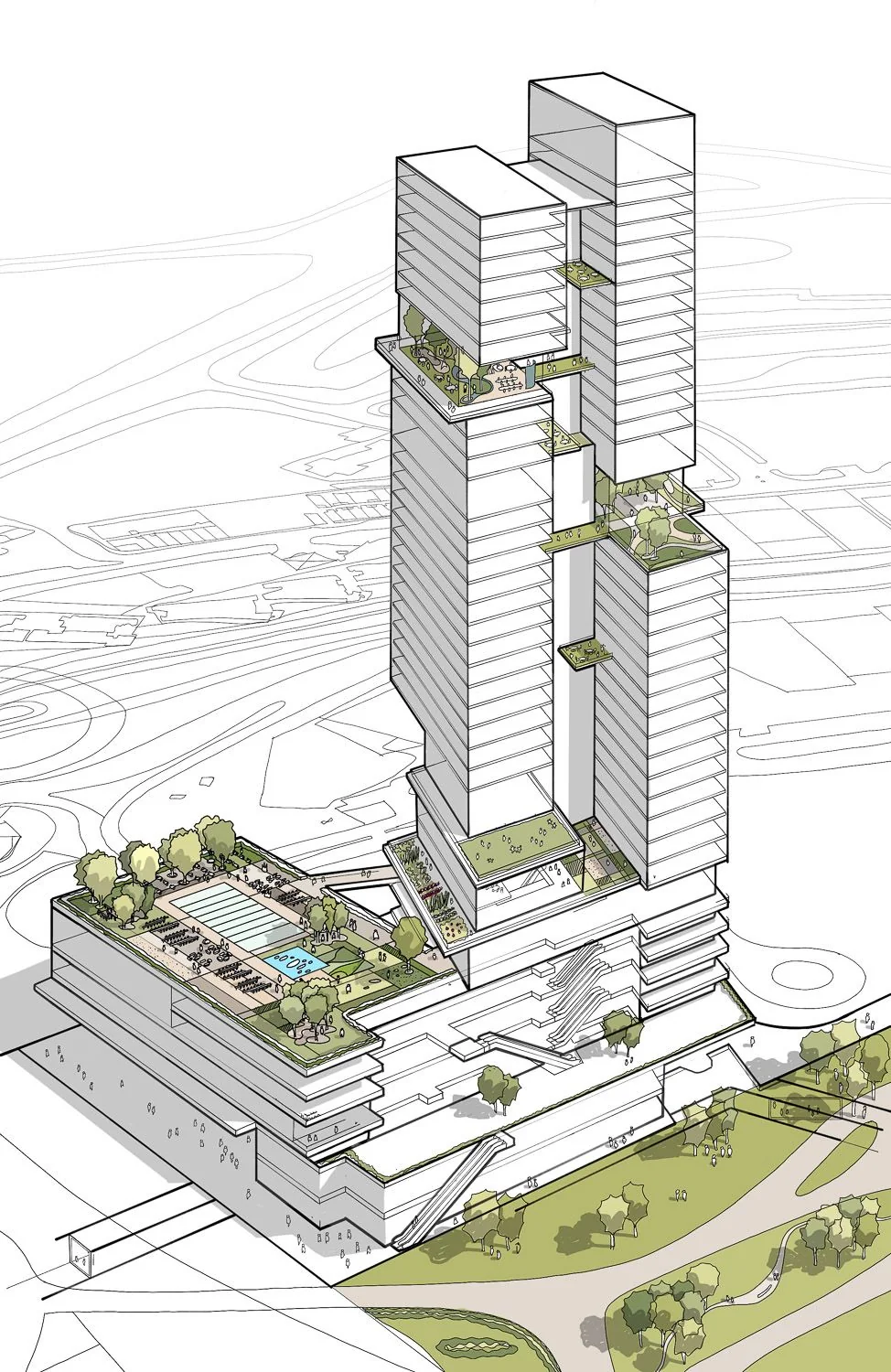 High-rise architectural line sketch source